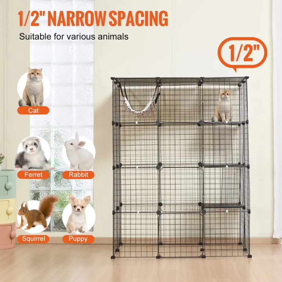 VEVOR Large 4-tier Cat Cage, 41 x 28 x 55", Detachable Metal Wire Cat Enclosure, with 4 Front Doors Hammock Ramp ladders, Indoor & Outdoor Crate Exercise Place Ideal for Kitty, Small Animals, Black