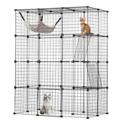 VEVOR Large 4-tier Cat Cage, 41 x 28 x 55", Detachable Metal Wire Cat Enclosure, with 4 Front Doors Hammock Ramp ladders, Indoor & Outdoor Crate Exercise Place Ideal for Kitty, Small Animals, Black
