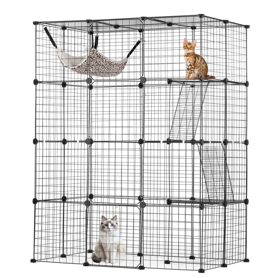 VEVOR Large 4-tier Cat Cage, 41 x 28 x 55", Detachable Metal Wire Cat Enclosure, with 4 Front Doors Hammock Ramp ladders, Indoor & Outdoor Crate Exercise Place Ideal for Kitty, Small Animals, Black