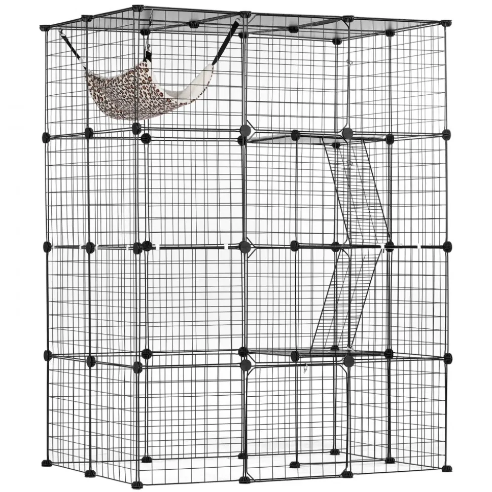 VEVOR Large 4-tier Cat Cage, 41 x 28 x 55", Detachable Metal Wire Cat Enclosure, with 4 Front Doors Hammock Ramp ladders, Indoor & Outdoor Crate Exercise Place Ideal for Kitty, Small Animals, Black