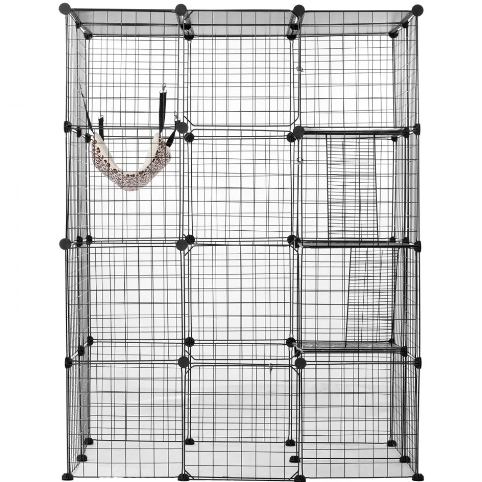 VEVOR Large 4-tier Cat Cage, 41 x 28 x 55", Detachable Metal Wire Cat Enclosure, with 4 Front Doors Hammock Ramp ladders, Indoor & Outdoor Crate Exercise Place Ideal for Kitty, Small Animals, Black