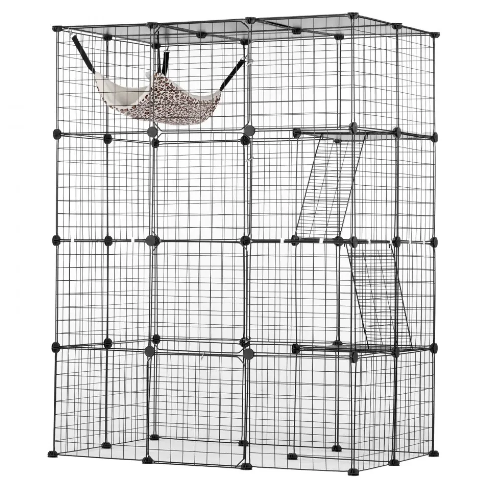 VEVOR Large 4-tier Cat Cage, 41 x 28 x 55", Detachable Metal Wire Cat Enclosure, with 4 Front Doors Hammock Ramp ladders, Indoor & Outdoor Crate Exercise Place Ideal for Kitty, Small Animals, Black