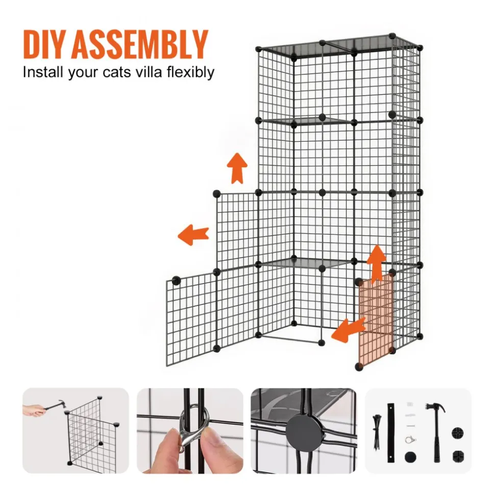 VEVOR Large 4-tier Cat Cage, 41 x 28 x 55", Detachable Metal Wire Cat Enclosure, with 4 Front Doors Hammock Ramp ladders, Indoor & Outdoor Crate Exercise Place Ideal for Kitty, Small Animals, Black
