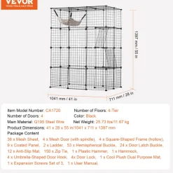 VEVOR Large 4-tier Cat Cage, 41 x 28 x 55