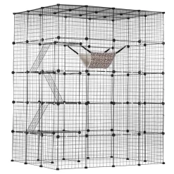 VEVOR Large 4-tier Cat Cage, 54 x 41 x 69", Detachable Metal Wire Cat Enclosure, with 5 Front Doors Hammock Ramp ladders, Indoor & Outdoor Crate Exercise Place Ideal for Kitty, Small Animals, Black
