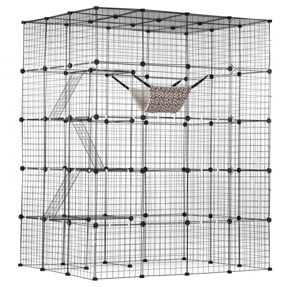 VEVOR Large 4-tier Cat Cage, 54 x 41 x 69", Detachable Metal Wire Cat Enclosure, with 5 Front Doors Hammock Ramp ladders, Indoor & Outdoor Crate Exercise Place Ideal for Kitty, Small Animals, Black