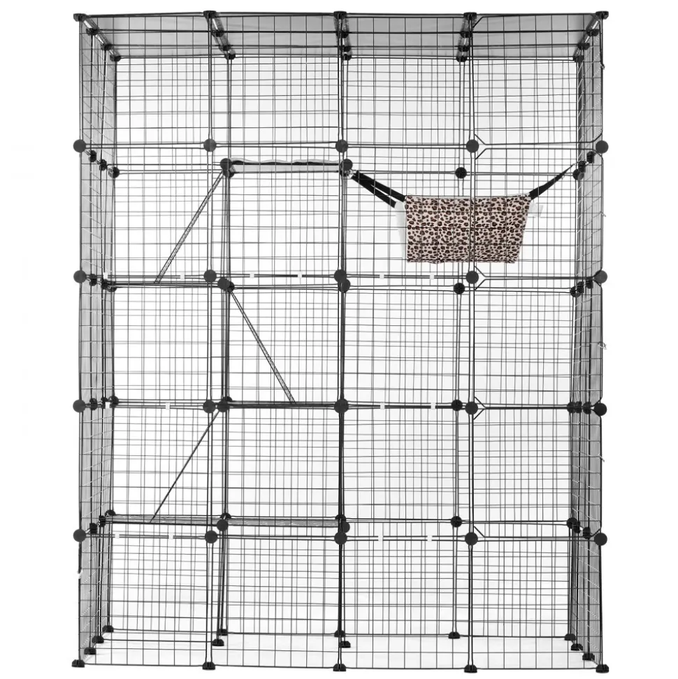 VEVOR Large 4-tier Cat Cage, 54 x 41 x 69", Detachable Metal Wire Cat Enclosure, with 5 Front Doors Hammock Ramp ladders, Indoor & Outdoor Crate Exercise Place Ideal for Kitty, Small Animals, Black