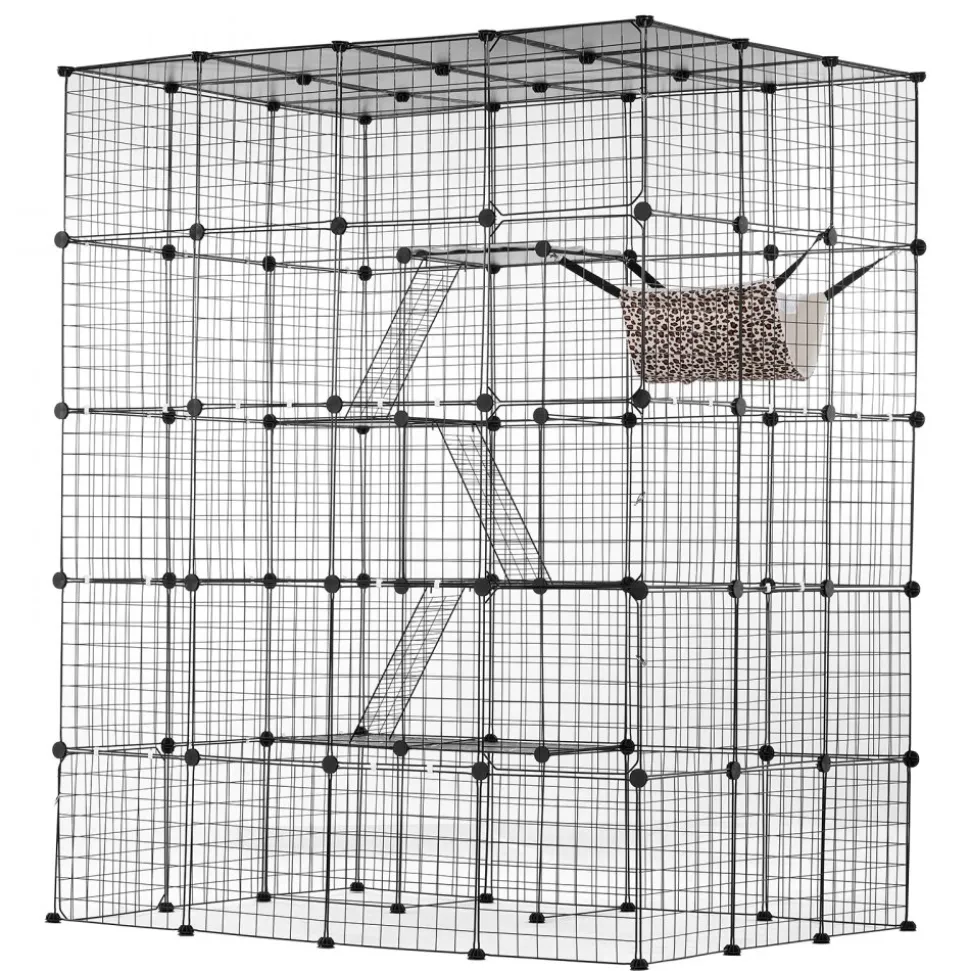 VEVOR Large 4-tier Cat Cage, 54 x 41 x 69", Detachable Metal Wire Cat Enclosure, with 5 Front Doors Hammock Ramp ladders, Indoor & Outdoor Crate Exercise Place Ideal for Kitty, Small Animals, Black