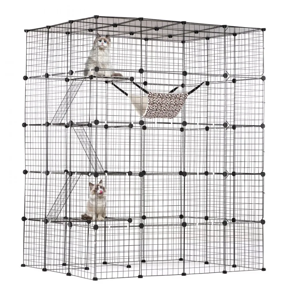 VEVOR Large 4-tier Cat Cage, 54 x 41 x 69", Detachable Metal Wire Cat Enclosure, with 5 Front Doors Hammock Ramp ladders, Indoor & Outdoor Crate Exercise Place Ideal for Kitty, Small Animals, Black