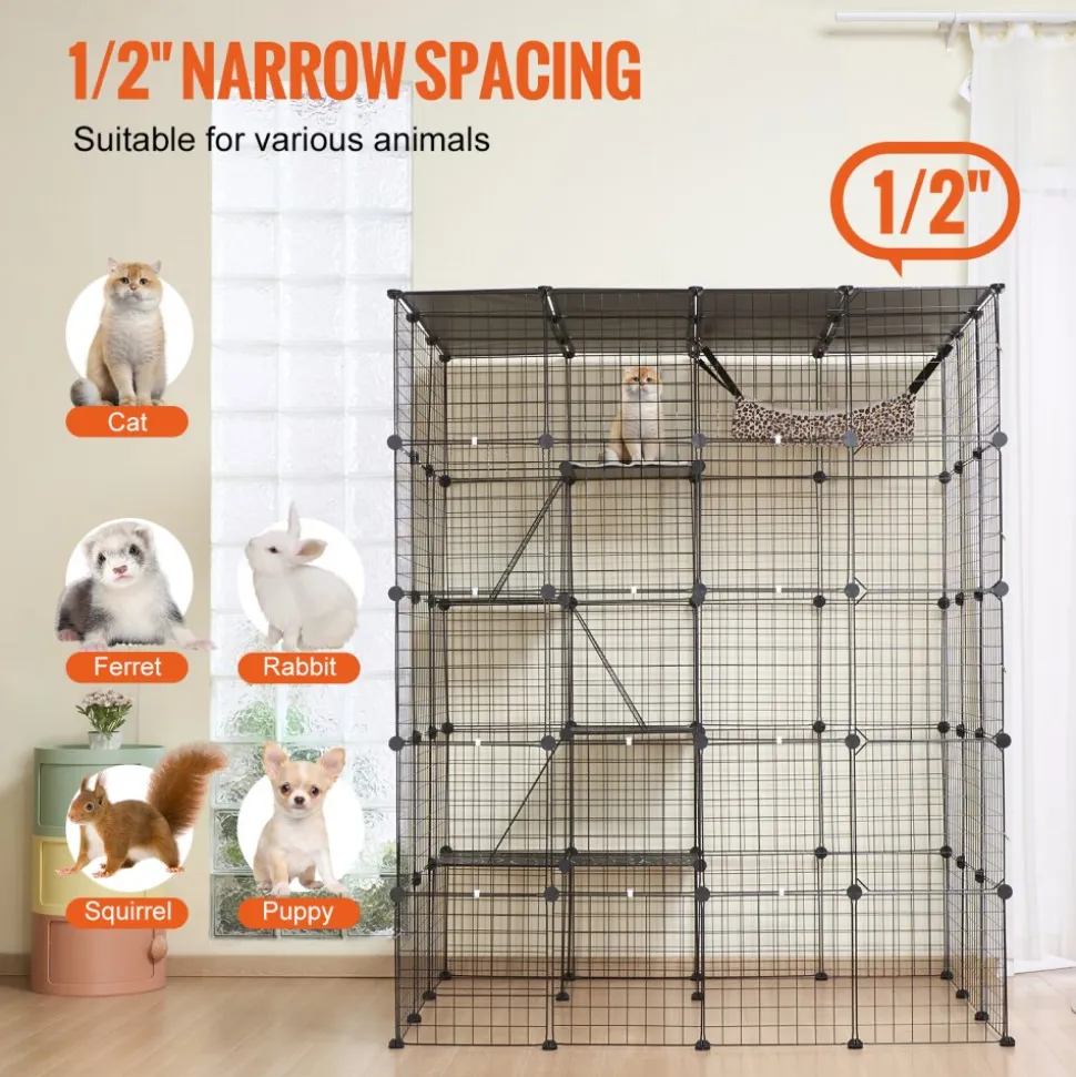 VEVOR Large 4-tier Cat Cage, 54 x 41 x 69", Detachable Metal Wire Cat Enclosure, with 5 Front Doors Hammock Ramp ladders, Indoor & Outdoor Crate Exercise Place Ideal for Kitty, Small Animals, Black