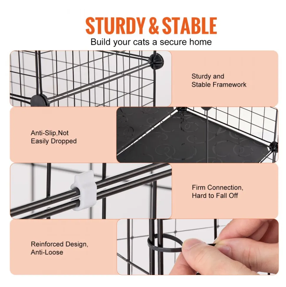 VEVOR Large 4-tier Cat Cage, 41 x 14 x 55", Detachable Metal Wire Cat Enclosure, with Litter Box Hammock Ramp ladders, Indoor & Outdoor Crate Exercise Place Ideal for Kitty, Small Animals, Black