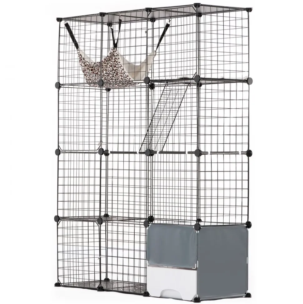 VEVOR Large 4-tier Cat Cage, 41 x 14 x 55", Detachable Metal Wire Cat Enclosure, with Litter Box Hammock Ramp ladders, Indoor & Outdoor Crate Exercise Place Ideal for Kitty, Small Animals, Black