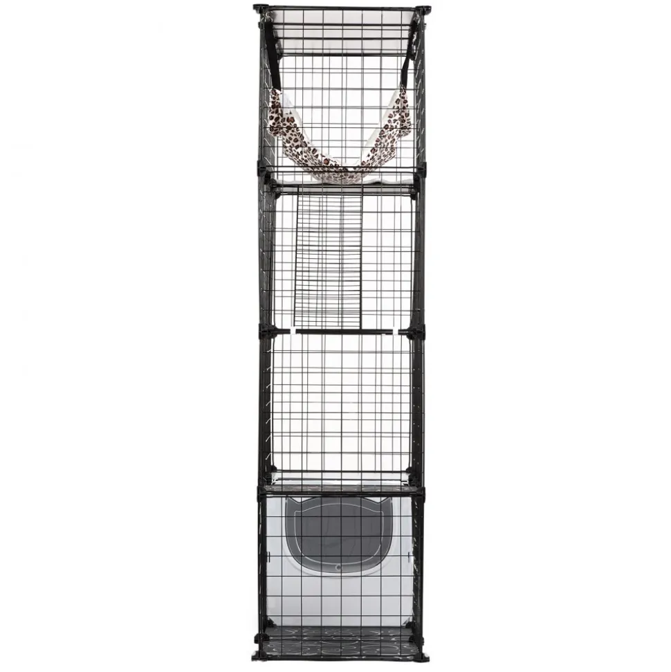 VEVOR Large 4-tier Cat Cage, 41 x 14 x 55", Detachable Metal Wire Cat Enclosure, with Litter Box Hammock Ramp ladders, Indoor & Outdoor Crate Exercise Place Ideal for Kitty, Small Animals, Black