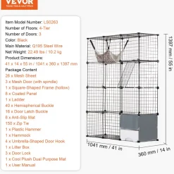VEVOR Large 4-tier Cat Cage, 41 x 14 x 55