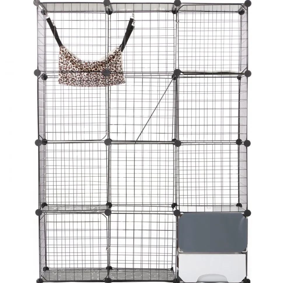 VEVOR Large 4-tier Cat Cage, 41 x 14 x 55", Detachable Metal Wire Cat Enclosure, with Litter Box Hammock Ramp ladders, Indoor & Outdoor Crate Exercise Place Ideal for Kitty, Small Animals, Black