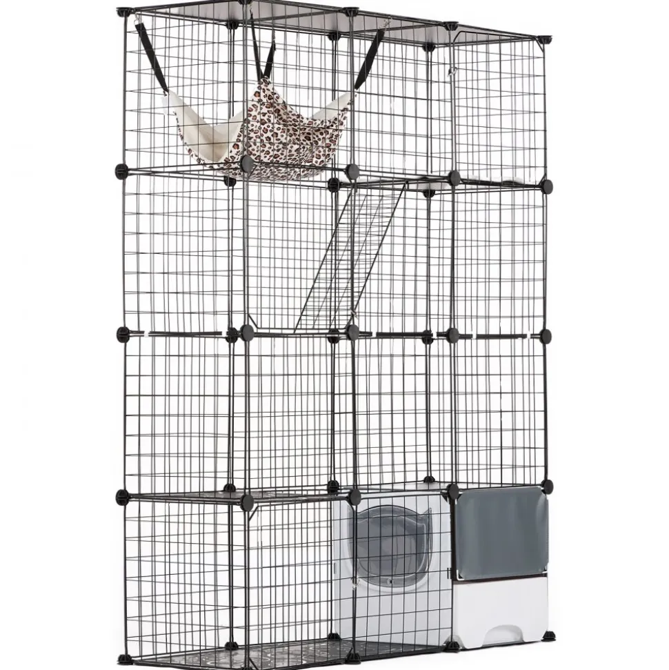 VEVOR Large 4-tier Cat Cage, 41 x 14 x 55", Detachable Metal Wire Cat Enclosure, with Litter Box Hammock Ramp ladders, Indoor & Outdoor Crate Exercise Place Ideal for Kitty, Small Animals, Black