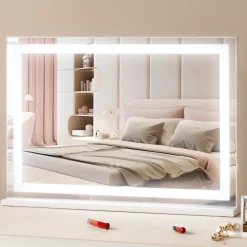 VEVOR  Large Vanity Mirror with Lights, Three Color Lighting Modes, Lighted Makeup LED Mirror,5X Magnification,USB Port,Smart Touch Control,Desktop Wall-Mounted (31.5x21.7 in, White)