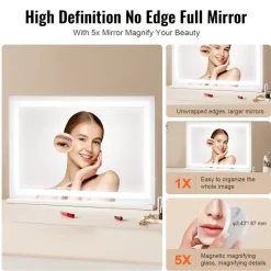 VEVOR  Large Vanity Mirror with Lights, Three Color Lighting Modes, Lighted Makeup LED Mirror,5X Magnification,USB Port,Smart Touch Control,Desktop Wall-Mounted (31.5x21.7 in, White)