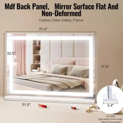 VEVOR  Large Vanity Mirror with Lights, Three Color Lighting Modes, Lighted Makeup LED Mirror,5X Magnification,USB Port,Smart Touch Control,Desktop Wall-Mounted (31.5x21.7 in, White)