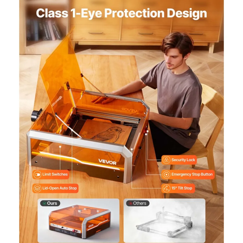 VEVOR Laser Engraver, 20W, Laser Engraving and Cutting Machine with Enclosure Camera, Laser Cutter, 15.7 x 15.7 in Working Area, 30000 mm/min, for Wood, Leather, Glass, Paper, Certain Metal, Class 1