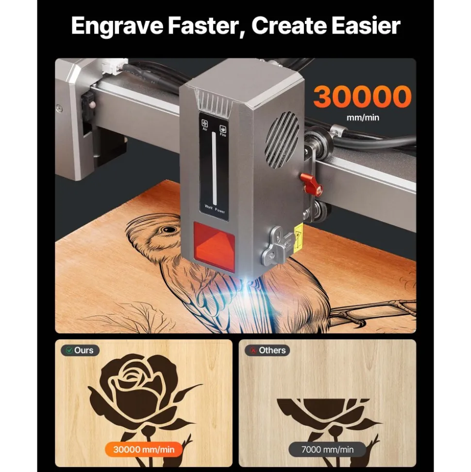 VEVOR Laser Engraver, 20W, Laser Engraving and Cutting Machine with Enclosure Camera, Laser Cutter, 15.7 x 15.7 in Working Area, 30000 mm/min, for Wood, Leather, Glass, Paper, Certain Metal, Class 1