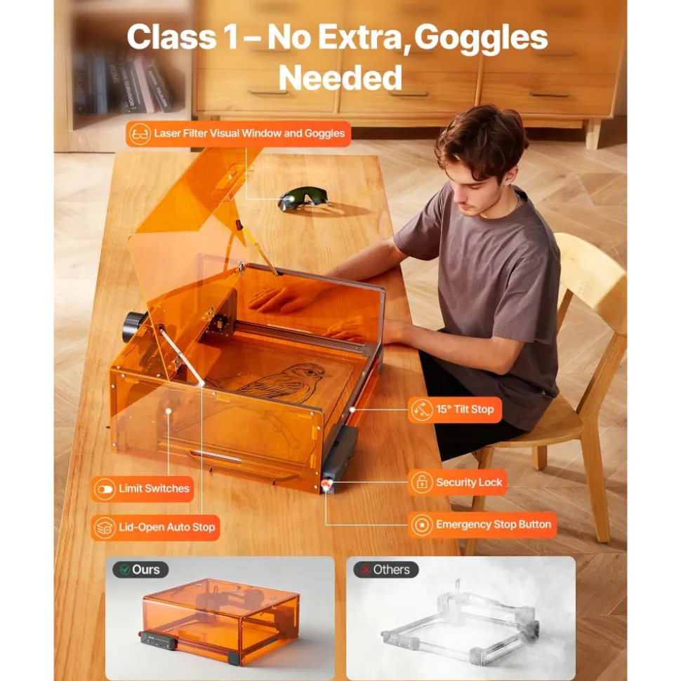 VEVOR Laser Engraver, 10W, Laser Engraving and Cutting Machine with Enclosure, Laser Cutter Engraver Machine, 11.8 x 11.8 in Working Area, 7000 mm/min, for Wood, Leather, Glass, Certain Metal, Class 1