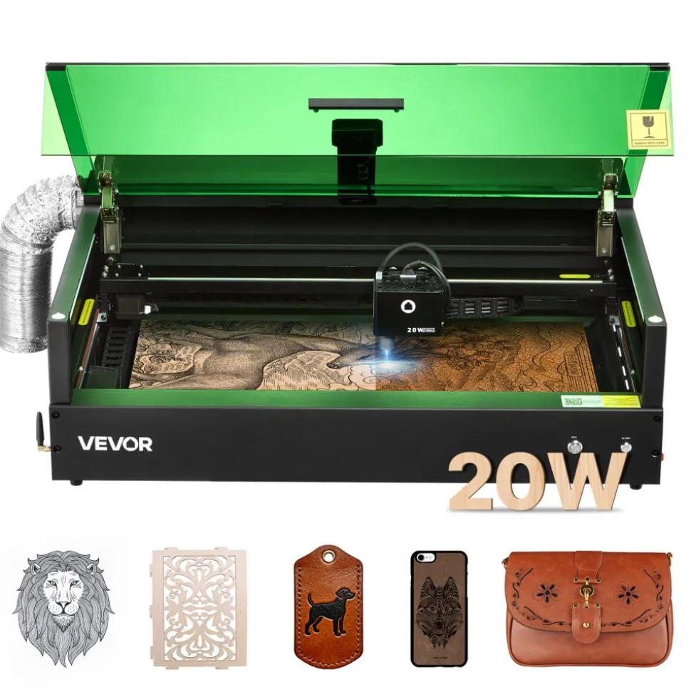 VEVOR Laser Engraver, 20W, Laser Engraving and Cutting Machine with Enclosure Camera, Laser Cutter, 36000 mm/min, 19.7 x 12.6 in Working Area, for Wood, Leather, Glass, Paper, Certain Metal, Class 1