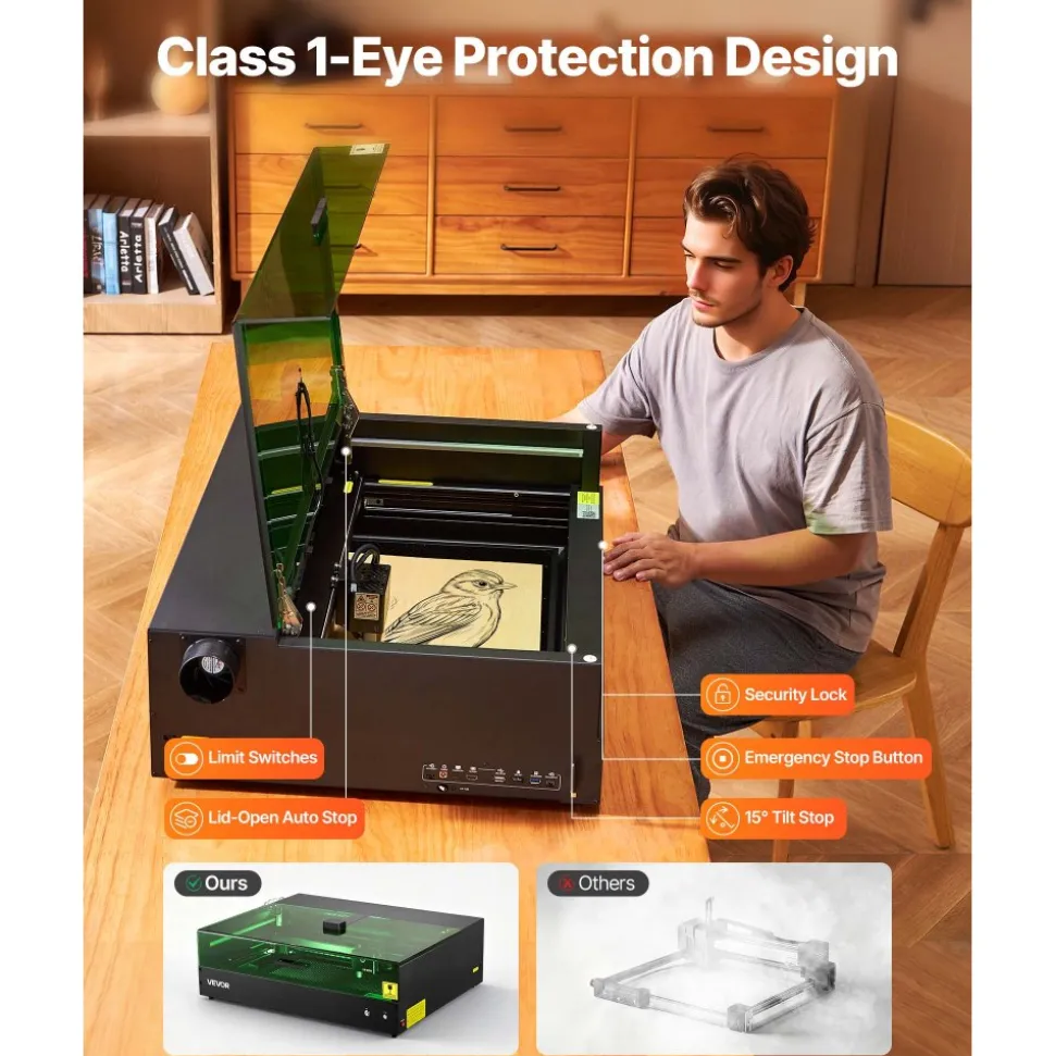 VEVOR Laser Engraver, 20W, Laser Engraving and Cutting Machine with Enclosure Camera, Laser Cutter, 36000 mm/min, 19.7 x 12.6 in Working Area, for Wood, Leather, Glass, Paper, Certain Metal, Class 1