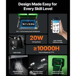 VEVOR Laser Engraver, 20W, Laser Engraving and Cutting Machine with Enclosure Camera, Laser Cutter, 36000 mm/min, 19.7 x 12.6 in Working Area, for Wood, Leather, Glass, Paper, Certain Metal, Class 1