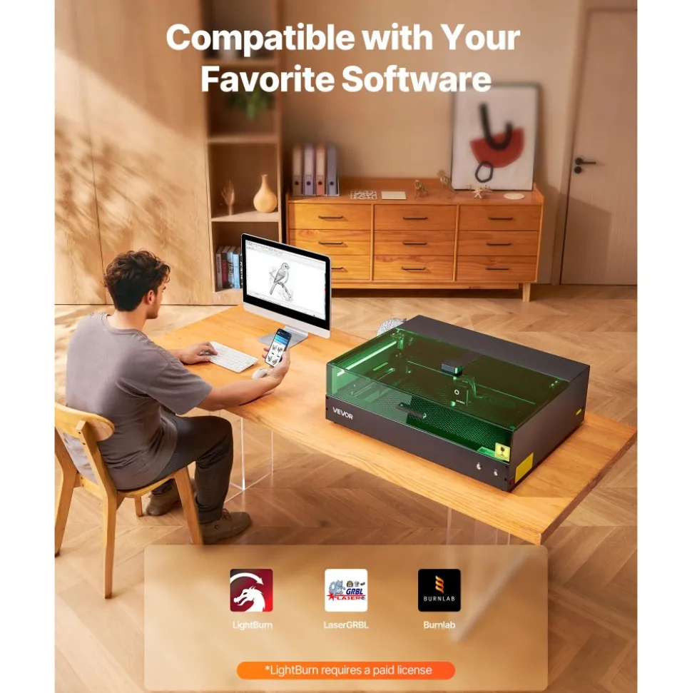 VEVOR Laser Engraver, 20W, Laser Engraving and Cutting Machine with Enclosure Camera, Laser Cutter, 36000 mm/min, 19.7 x 12.6 in Working Area, for Wood, Leather, Glass, Paper, Certain Metal, Class 1