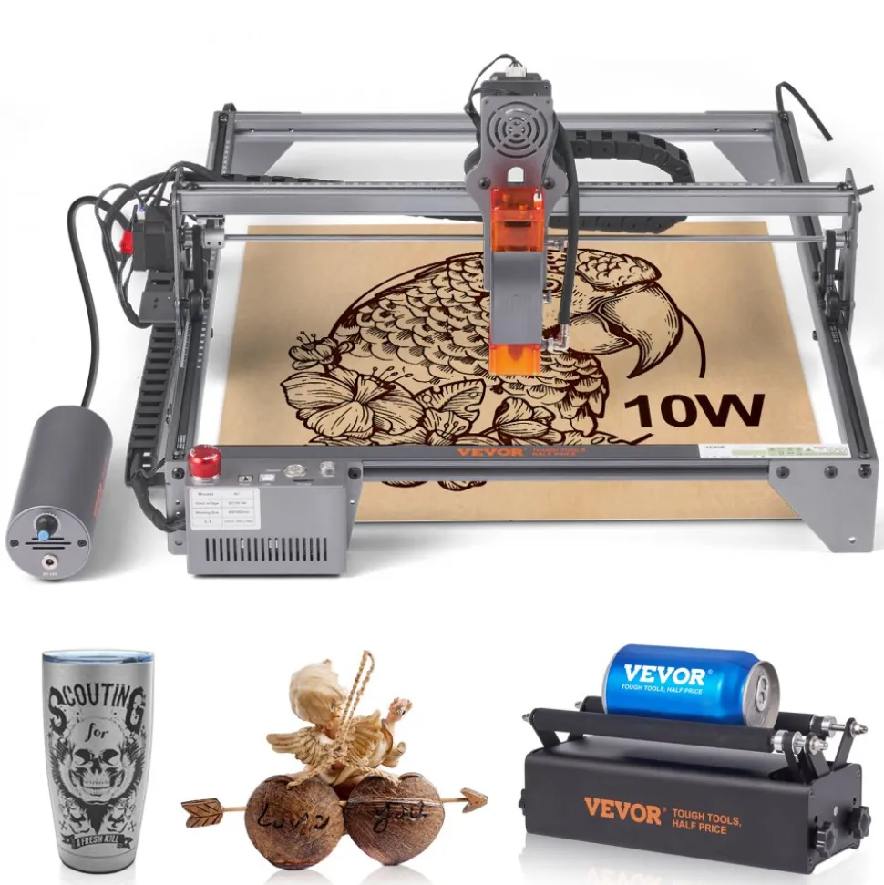 VEVOR Laser Engraver, 10W Output Laser Engraving Machine, 15.7" x 15.7" Large Working Area, 10000mm/min Movement Speed, Compressed Spot with Rotary Roller, Laser Cutter for Wood, Certain Metal