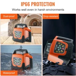 VEVOR Laser Level, 2000ft, 360 Degree Self Leveling Green Cross Line Laser, 5 Rotation Speeds & 4 Scanning Angles Adjustment, IP66 Waterproof Remote Control Manual Self-leveling Mode, Battery Included