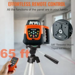 VEVOR Laser Level, 2000ft, 360 Degree Self Leveling Green Cross Line Laser, 5 Rotation Speeds & 4 Scanning Angles Adjustment, IP66 Waterproof Remote Control Manual Self-leveling Mode, Battery Included