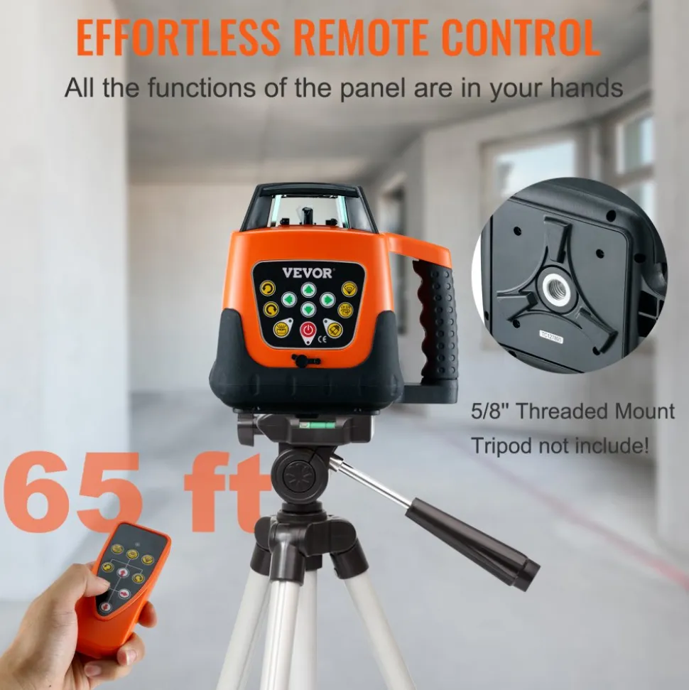 VEVOR Laser Level, 2000ft, 360 Degree Self Leveling Green Cross Line Laser, 5 Rotation Speeds & 4 Scanning Angles Adjustment, IP66 Waterproof Remote Control Manual Self-leveling Mode, Battery Included