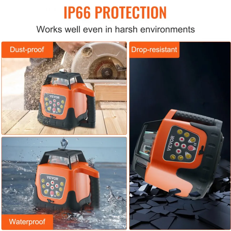 VEVOR Laser Level, 1650ft, 360 Degree Self Leveling Red Cross Line Laser, 5 Rotation Speeds & 4 Scanning Angles Adjustment, IP66 Waterproof Remote Control Manual Self-leveling Mode, Battery Included