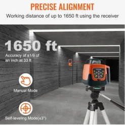 VEVOR Laser Level, 1650ft, 360 Degree Self Leveling Red Cross Line Laser, 5 Rotation Speeds & 4 Scanning Angles Adjustment, IP66 Waterproof Remote Control Manual Self-leveling Mode, Battery Included