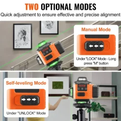 VEVOR Laser Level, 100ft, Self Leveling Manual Green 4 x 360° Cross 16 Line Laser, IP54 Waterproof Manual Self-leveling Mode & 5h Continuous Working Time Line Laser, Battery Include
