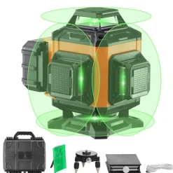 VEVOR Laser Level, 100ft, Self Leveling Manual Green 4 x 360° Cross 16 Line Laser, IP54 Waterproof Manual Self-leveling Mode & 5h Continuous Working Time Line Laser, Battery Include
