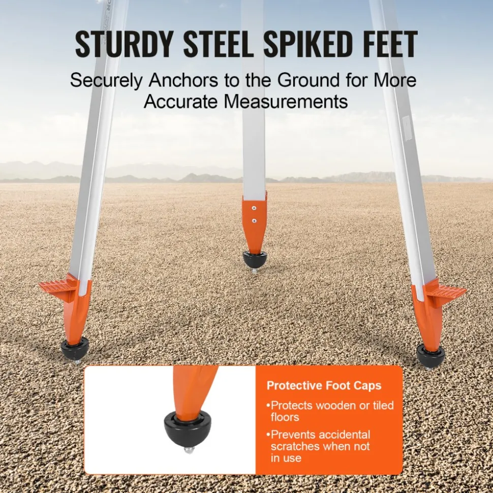 VEVOR Laser Level Tripod Stand, 5/8"-11 Thread Mount, 16.53-65.55 inch Height Adjustment Heavy Duty Survey Tripod for Construction Laser Level Scanner, Retractable Legs Non-Skid Feet Professional