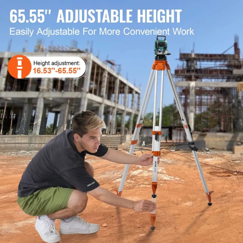 VEVOR Laser Level Tripod Stand, 5/8"-11 Thread Mount, 16.53-65.55 inch Height Adjustment Heavy Duty Survey Tripod for Construction Laser Level Scanner, Retractable Legs Non-Skid Feet Professional