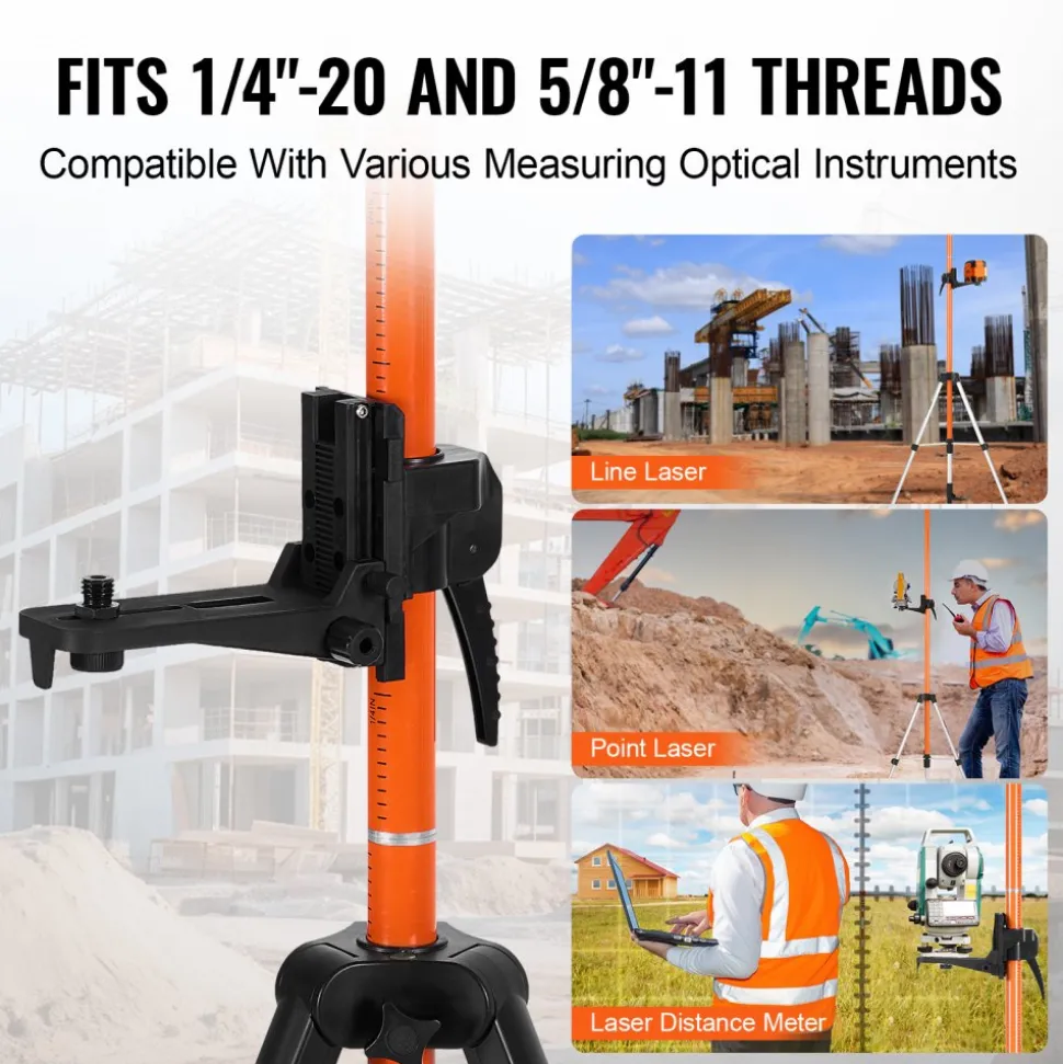 VEVOR Laser Level Tripod, 1/4"-20 & 5/8"-11 Thread Mount, 40.94-133.85 inch Height Adjustment with Level Bubble & Heavy-duty Stand, Extendable Pole Lightweight Aluminum Tripod for Laser Scanner