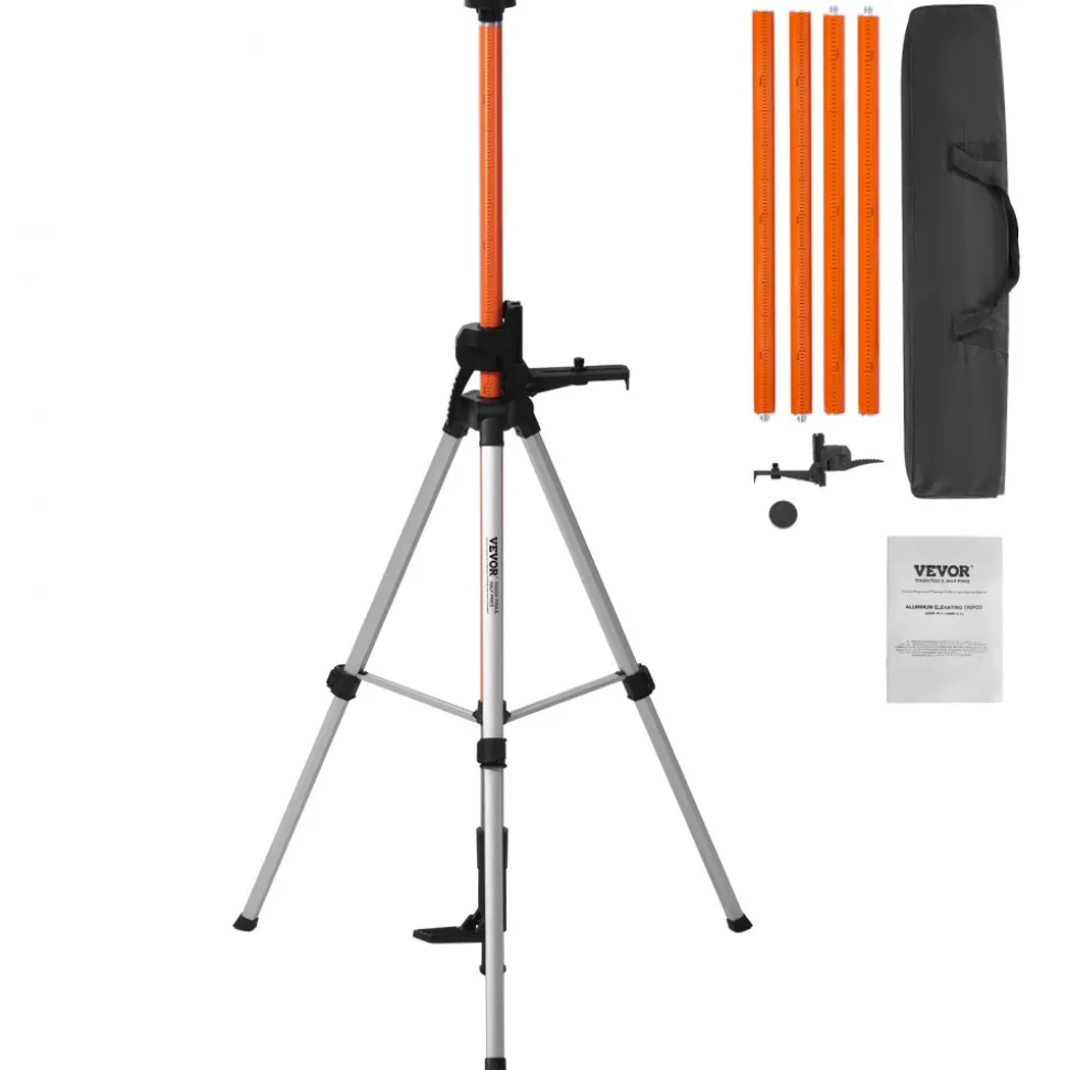 VEVOR Laser Level Tripod, 1/4"-20 & 5/8"-11 Thread Mount, 40.94-133.85 inch Height Adjustment with Level Bubble & Heavy-duty Stand, Extendable Pole Lightweight Aluminum Tripod for Laser Scanner