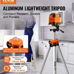 VEVOR Laser Level Tripod, ¼ x 20 Thread Mount, 27.36-68.11 inch Height Adjustment with Integrated Level Bubble Lightweight Laser Scanner Stand, Retractable Legs Aluminum Tripod for Stable Measurement