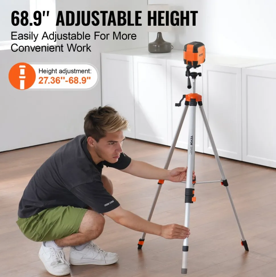 VEVOR Laser Level Tripod, ¼ x 20 Thread Mount, 27.36-68.11 inch Height Adjustment with Integrated Level Bubble Lightweight Laser Scanner Stand, Retractable Legs Aluminum Tripod for Stable Measurement
