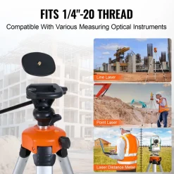 VEVOR Laser Level Tripod, ¼ x 20 Thread Mount, 27.36-68.11 inch Height Adjustment with Integrated Level Bubble Lightweight Laser Scanner Stand, Retractable Legs Aluminum Tripod for Stable Measurement