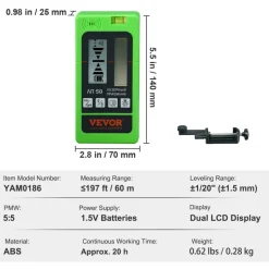 VEVOR Laser Receiver, 197 ft Working Range, Green Laser and Red Beam Detector for Pulsing Line Lasers, Customizable Speaker & Dual LCD Display & Built-In Bubble Level with Clamp for Laser Level Ebay美