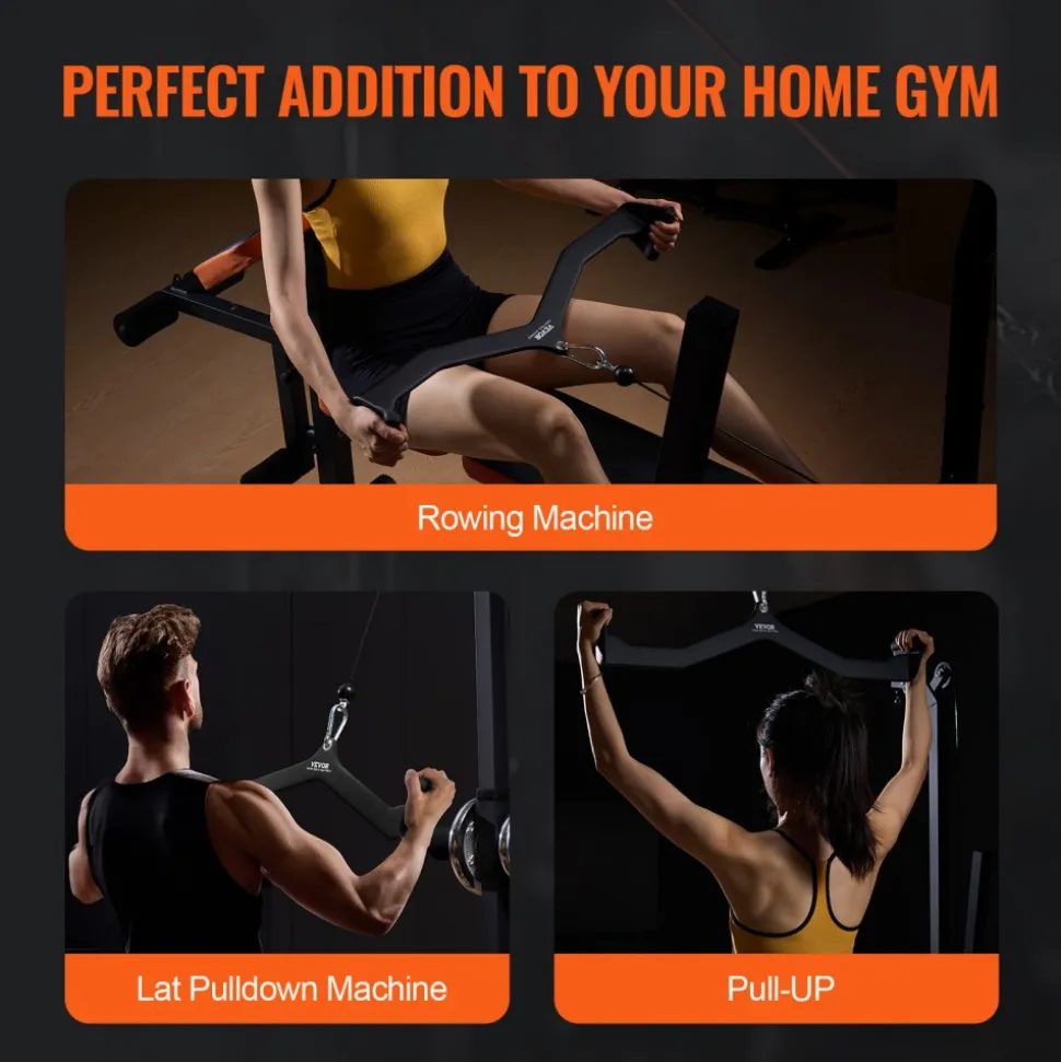 VEVOR LAT Pulldown Attachment, Cable Machine Rowing V-bar Attachment, Tricep Pull Down Bar, Back Strength Training Rubber Coated Handle Grip, Bicep Curl Tricep Lat Pulldown Bar for Home Gym Fitness