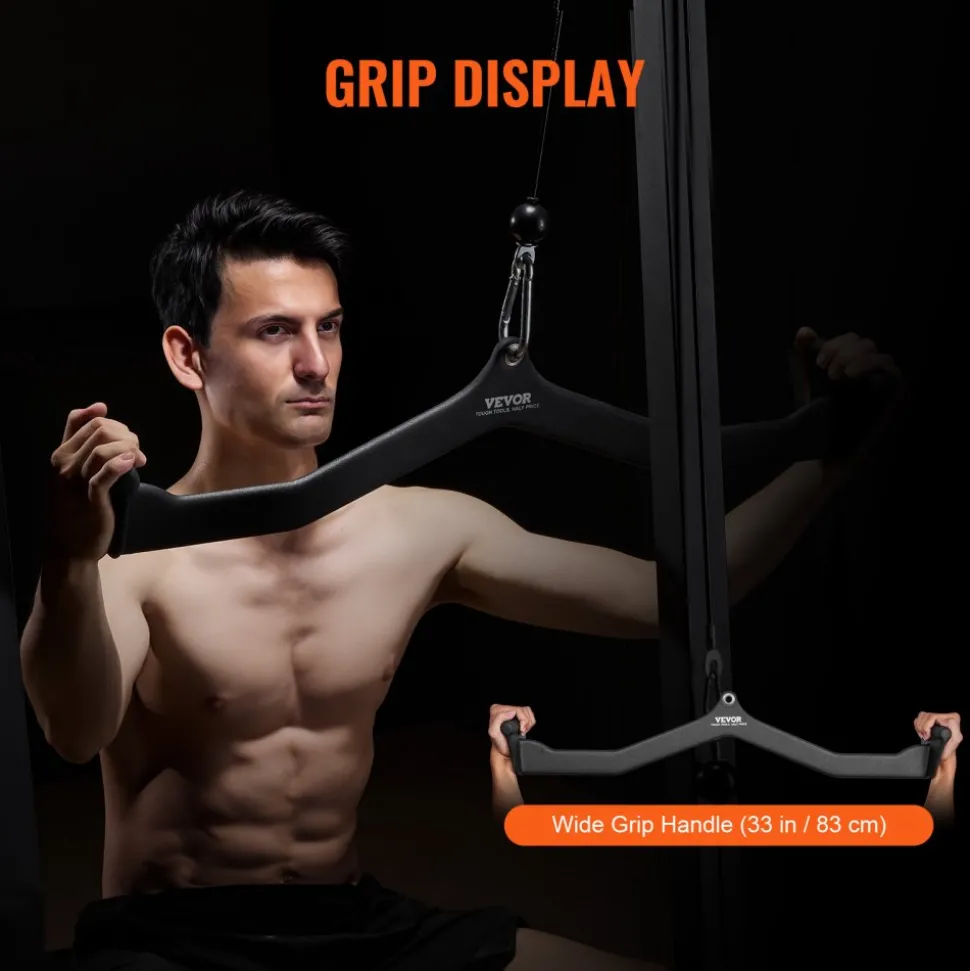 VEVOR LAT Pulldown Attachment, Cable Machine Rowing V-bar Attachment, Tricep Pull Down Bar, Back Strength Training Rubber Coated Handle Grip, Bicep Curl Tricep Lat Pulldown Bar for Home Gym Fitness