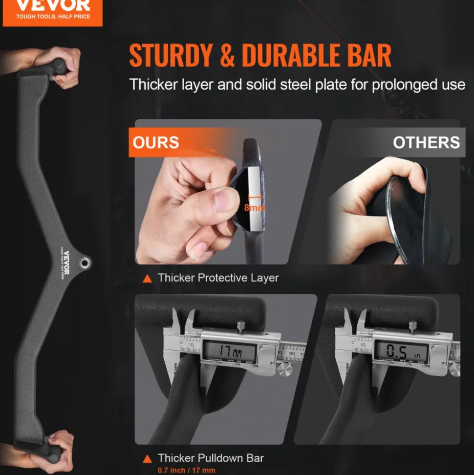 VEVOR LAT Pulldown Attachment, Cable Machine Rowing V-bar Attachment, Tricep Pull Down Bar, Back Strength Training Rubber Coated Handle Grip, Bicep Curl Tricep Lat Pulldown Bar for Home Gym Fitness
