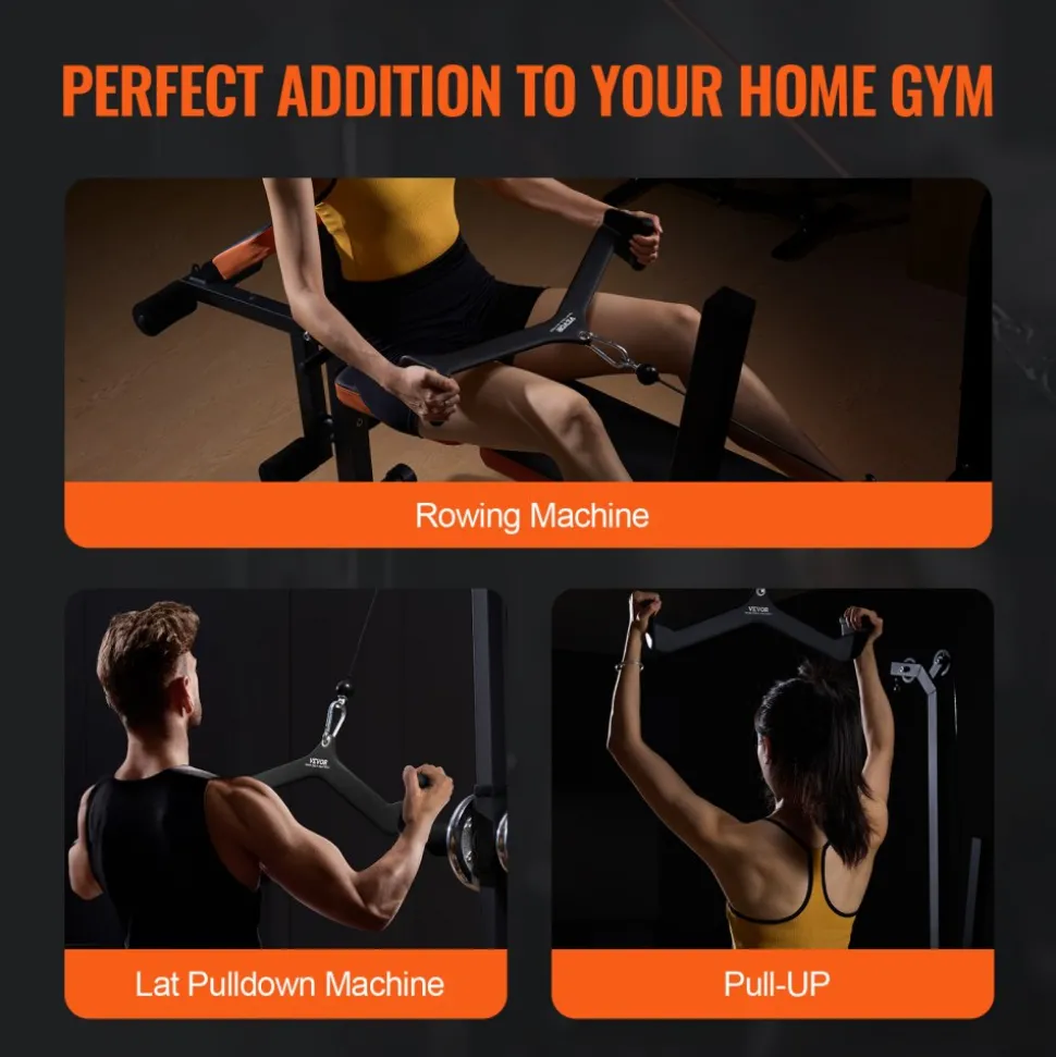 VEVOR LAT Pulldown Attachments, Cable Machine Rowing T-bar V-bar 7 Set, Tricep Pull Down Bar, Back Strength Training Rubber Coated Handle Grip, Bicep Curl Tricep Lat Pulldown Bar for Home Gym Fitness